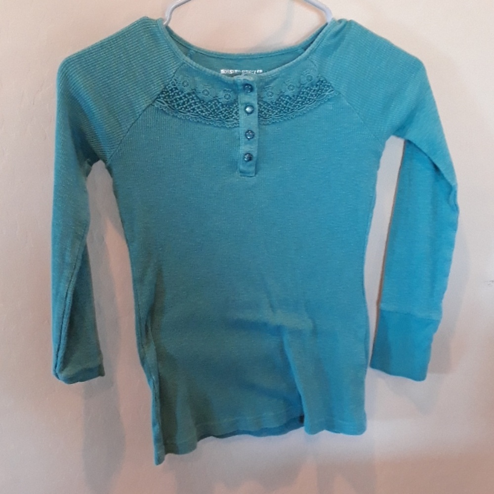 Girls Ribbed Green Long Sleeve Top
